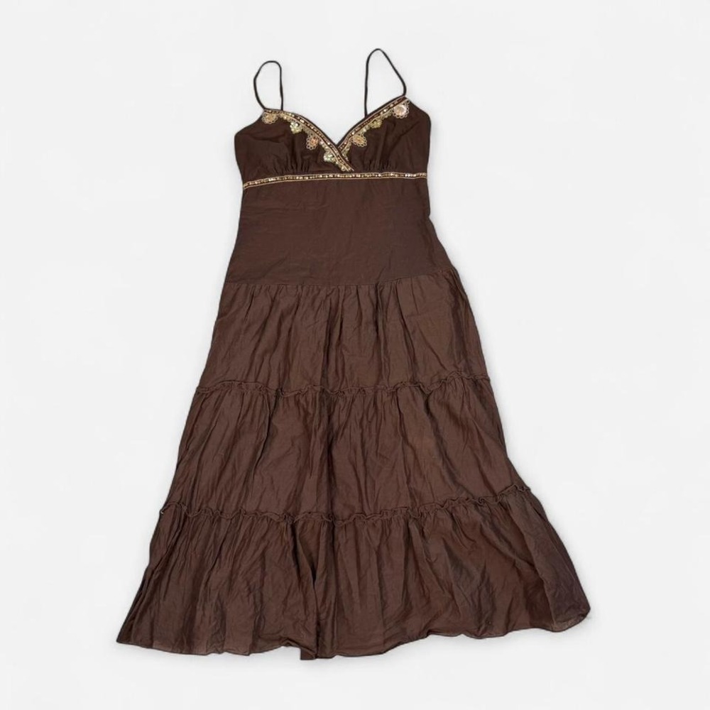 Vintage y2k Ruby Rox brown beaded sequin babydoll fairy maxi dress